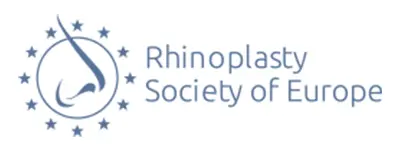 A blue and white logo for the rhinoplasty society of america.