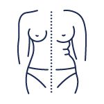 A drawing of two women 's torsos with lines drawn on them.