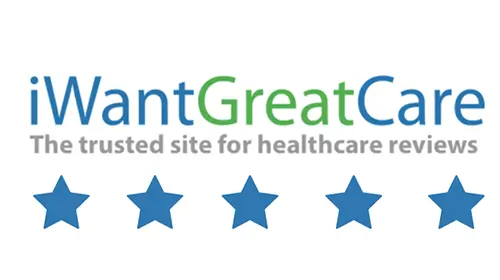 A blue star with the words " brilliant great care " on it.
